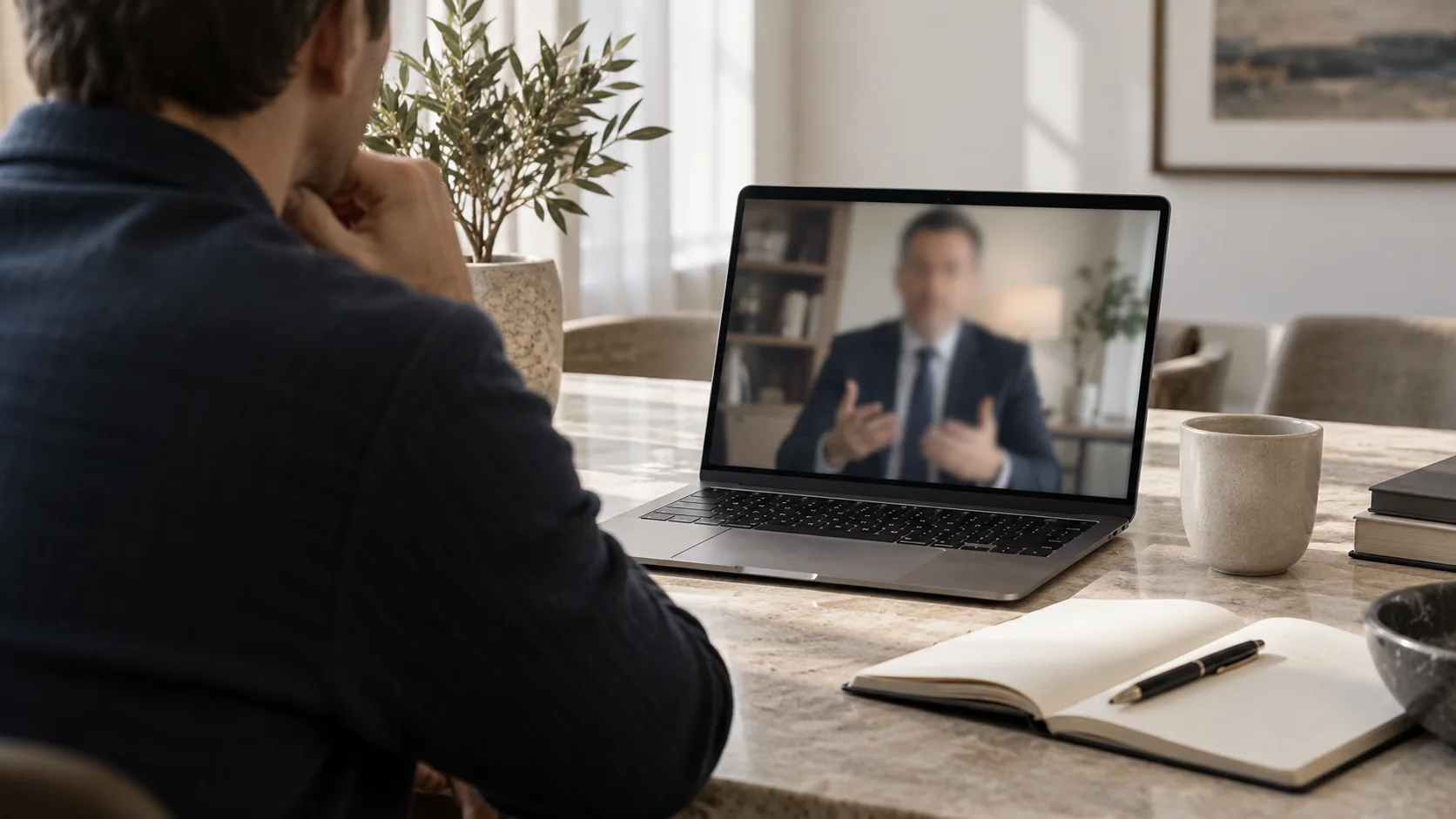 Illustrasjon av en klient som snakker med en advokat via video